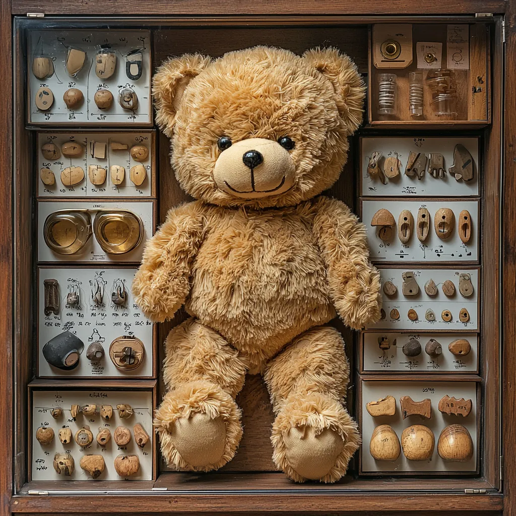 Teddy bear surrounded with parts