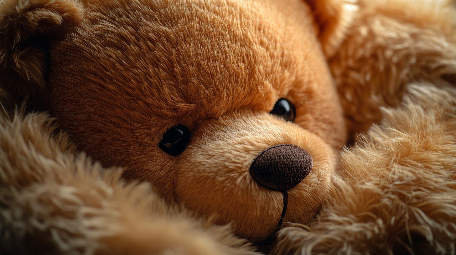 Classic teddy bear on white background, showcasing detailed fur texture and warm brown tones with soft diffused lighting.