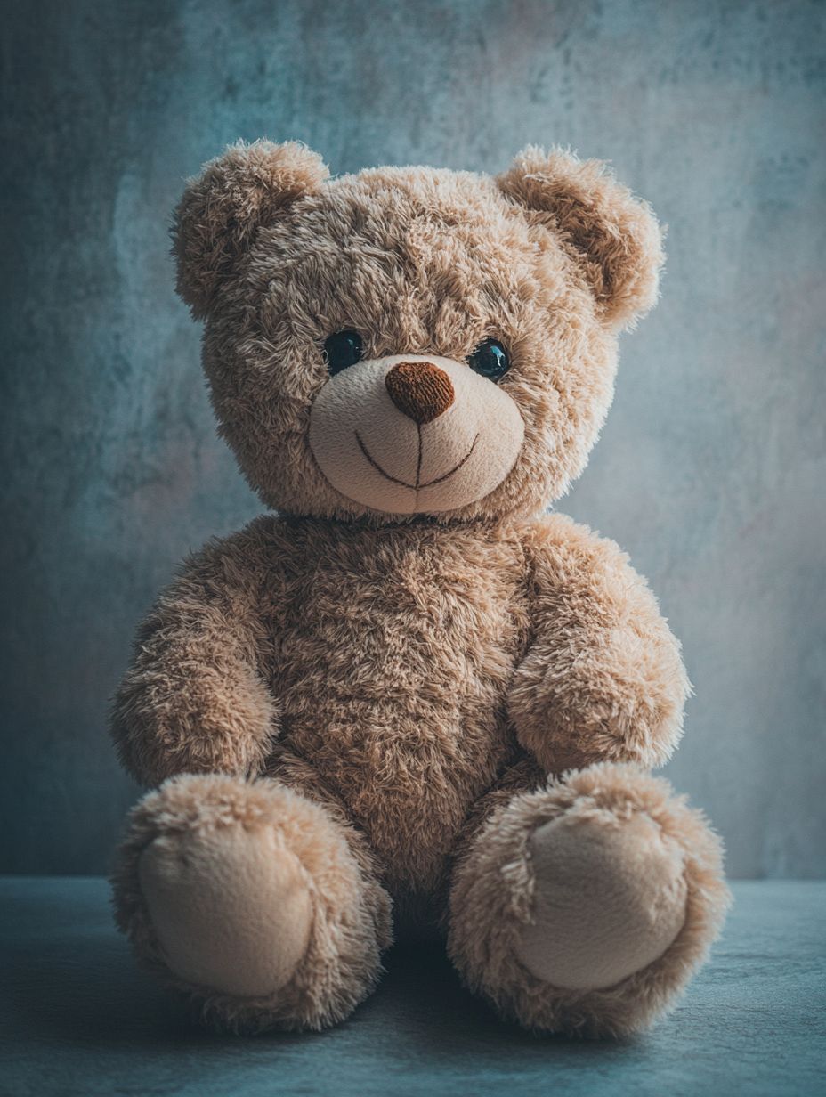 Vintage teddy bear in a studio setting, illuminated with soft box lighting against a white backdrop.