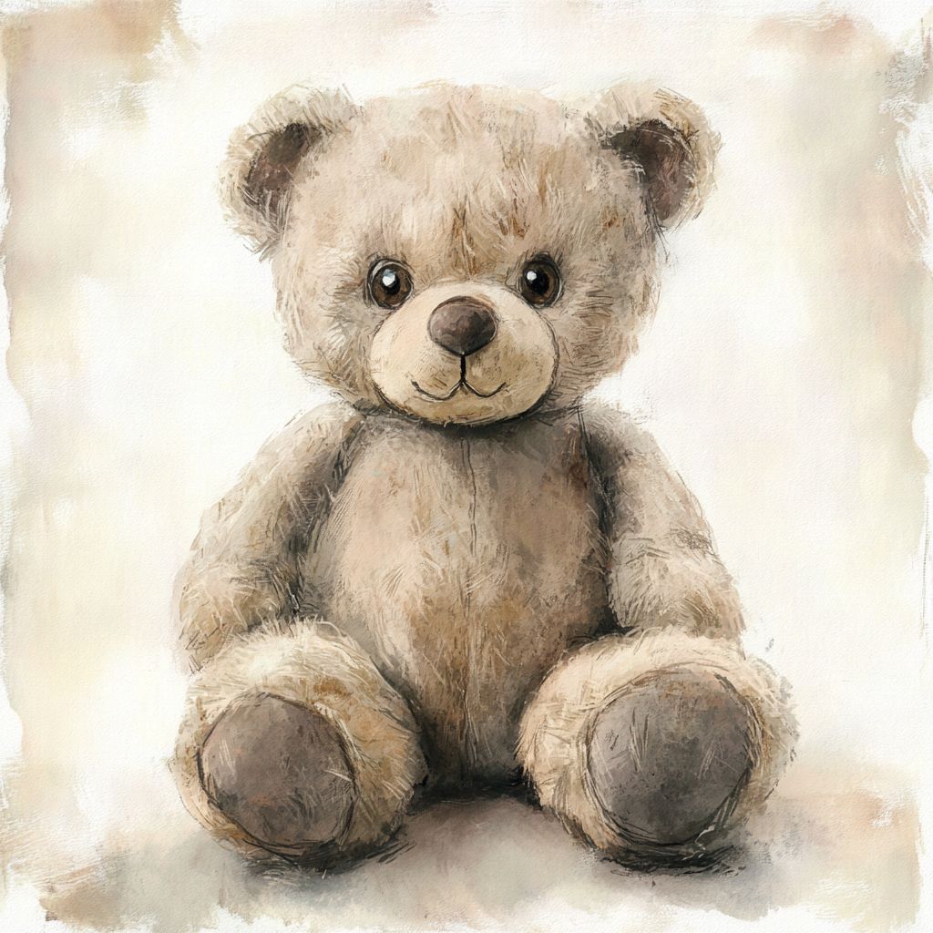 Professional studio photo of a vintage teddy bear with detailed mohair fur, stitching, and maker's labels on a white backdrop.